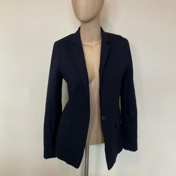 J. Crew Tall Regent Wool Flannel Blazer Dark Navy Fitted Lined Popped Collar EUC - Picture 16 of 16